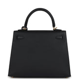 Hermes Kelly Sellier 25 Black Epsom Gold Hardware