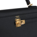 Hermes Kelly Sellier 25 Black Epsom Gold Hardware