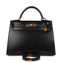 Hermes Kelly Sellier 32 Black Box Gold Hardware