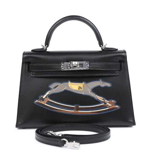 Hermes Kelly Sellier 20 "Cheval De Bois" Black and Multi Tadelakt Palladium Hardware