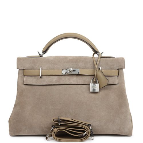 Hermes Kelly 42 Maxi Gris Caillou Grizzly and Beige Marfa Swift Palladium Hardware