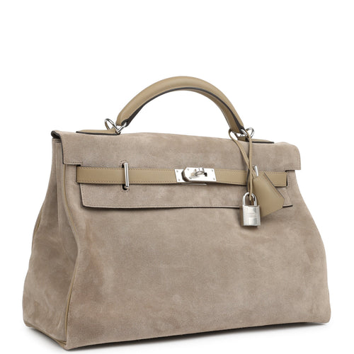 Hermes Kelly 42 Maxi Gris Caillou Grizzly and Beige Marfa Swift Palladium Hardware