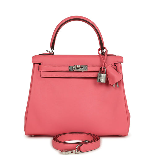 Hermes Kelly Retourne 25 Rose Azalee Swift Palladium Hardware
