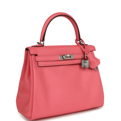 Hermes Kelly Retourne 25 Rose Azalee Swift Palladium Hardware
