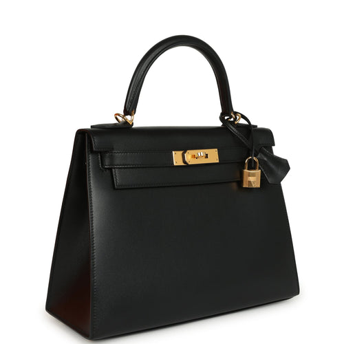 Pre-owned Hermes Kelly Sellier 28 Black Tadelakt Gold Hardware