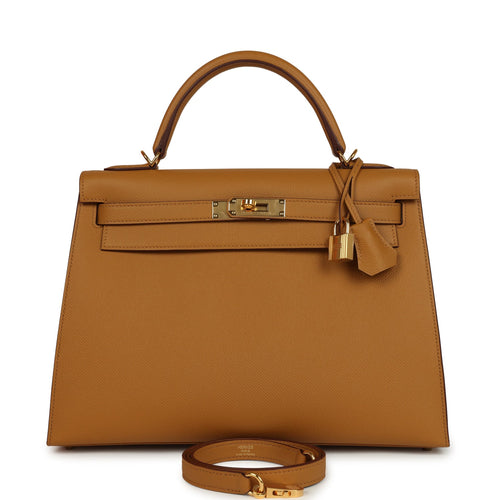 Pre-owned Hermes Kelly Sellier 32 Sesame Epsom Gold Hardware