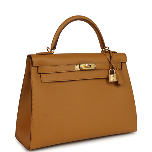 Pre-owned Hermes Kelly Sellier 32 Sesame Epsom Gold Hardware