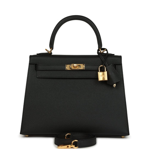 Hermes Kelly Sellier 25 Black Epsom Gold Hardware