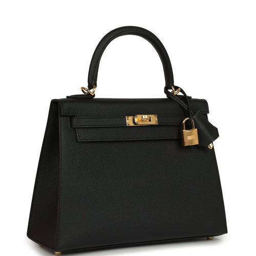 Hermes Kelly Sellier 25 Black Epsom Gold Hardware