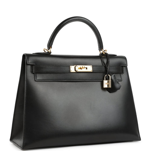 Vintage Hermes Kelly Sellier 32 Black Box Gold Hardware