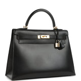 Vintage Hermes Kelly Sellier 32 Black Box Gold Hardware