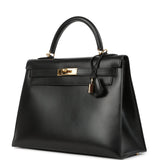 Vintage Hermes Kelly Sellier 32 Black Box Gold Hardware