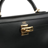 Vintage Hermes Kelly Sellier 32 Black Box Gold Hardware