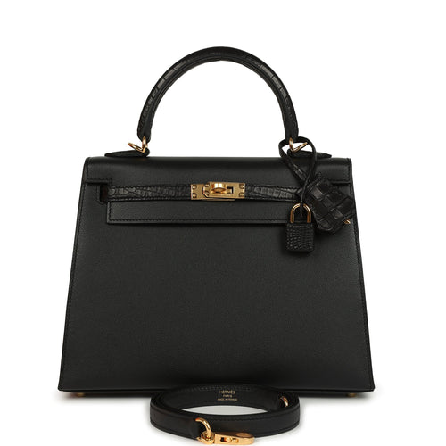 Hermes Kelly Sellier 25 Black Madame and Matte Alligator Touch Gold Hardware