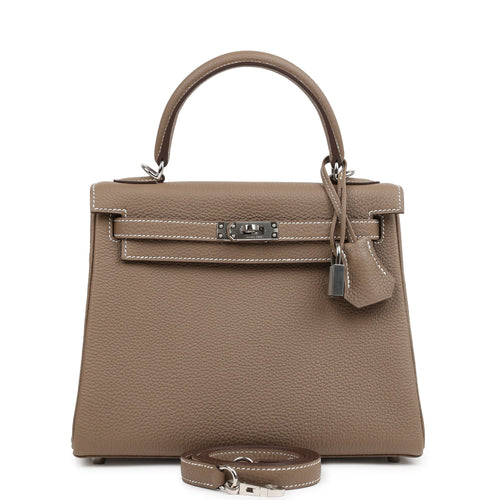 Pre-owned Hermes Kelly Retourne 25 Etoupe Togo Palladium Hardware