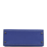 Hermes Special Order (HSS) Kelly Sellier 28 Bleu Electric and Lime Epsom Brushed Gold Hardware
