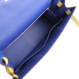 Hermes Special Order (HSS) Kelly Sellier 28 Bleu Electric and Lime Epsom Brushed Gold Hardware