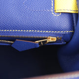 Hermes Special Order (HSS) Kelly Sellier 28 Bleu Electric and Lime Epsom Brushed Gold Hardware