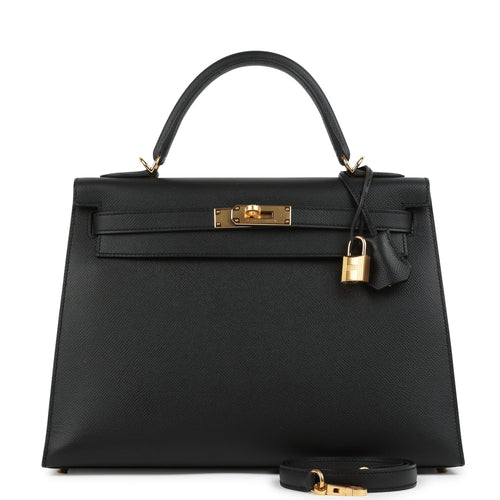Hermes Kelly Sellier 32 Black Epsom Gold Hardware