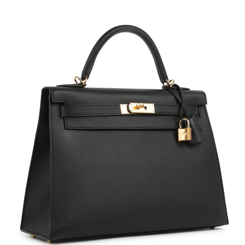 Hermes Kelly Sellier 32 Black Epsom Gold Hardware