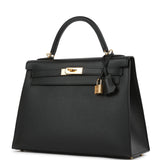 Hermes Kelly Sellier 32 Black Epsom Gold Hardware
