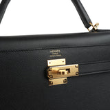 Hermes Kelly Sellier 32 Black Epsom Gold Hardware