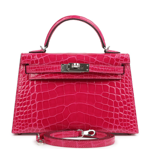 Pre-owned Hermes Kelly Sellier 20 Rose Mexico Shiny Alligator Palladium Hardware
