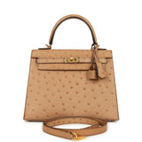 Hermes Kelly Sellier 25 Chai Ostrich Gold Hardware - Thumbnail View 1