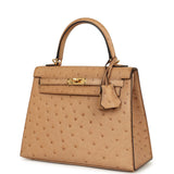 Hermes Kelly Sellier 25 Chai Ostrich Gold Hardware - Thumbnail View 5