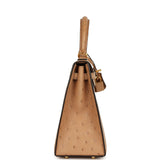 Hermes Kelly Sellier 25 Chai Ostrich Gold Hardware - Thumbnail View 3
