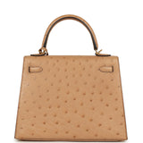 Hermes Kelly Sellier 25 Chai Ostrich Gold Hardware - Thumbnail View 4