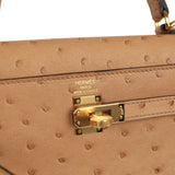 Hermes Kelly Sellier 25 Chai Ostrich Gold Hardware - Thumbnail View 7