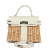 Hermes Mini Picnic Kelly 20 White Swift and Osier Wicker Palladium Hardware