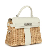 Hermes Mini Picnic Kelly 20 White Swift and Osier Wicker Palladium Hardware