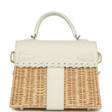 Hermes Mini Picnic Kelly 20 White Swift and Osier Wicker Palladium Hardware