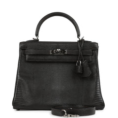 Vintage Hermes Kelly Retourne 25 Cocoan Matte Varanus Salvator Lizard Ruthenium Hardware