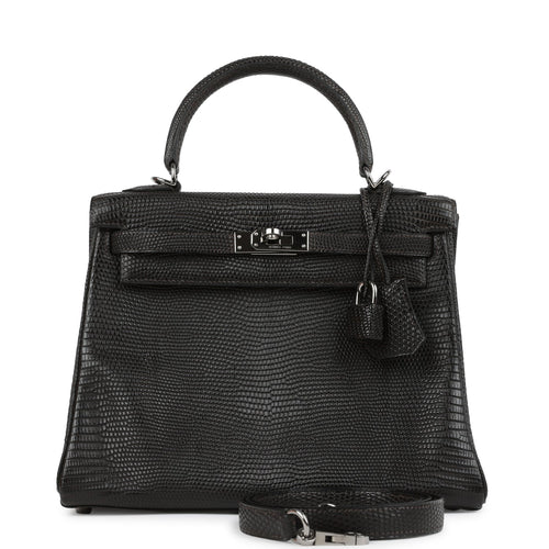 Vintage Hermes Kelly Retourne 25 Cocoan Matte Varanus Salvator Lizard Ruthenium Hardware