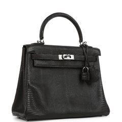 Vintage Hermes Kelly Retourne 25 Cocoan Matte Varanus Salvator Lizard Ruthenium Hardware