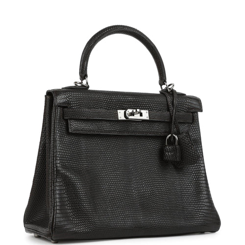 Vintage Hermes Kelly Retourne 25 Cocoan Matte Varanus Salvator Lizard Ruthenium Hardware