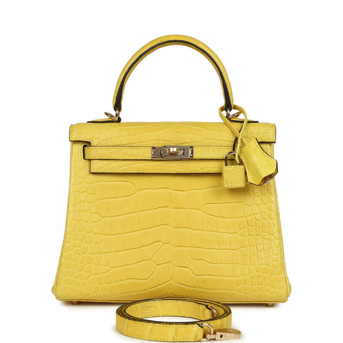 Hermes Kelly Retourne 25 Mimosa Matte Alligator Permabrass Hardware
