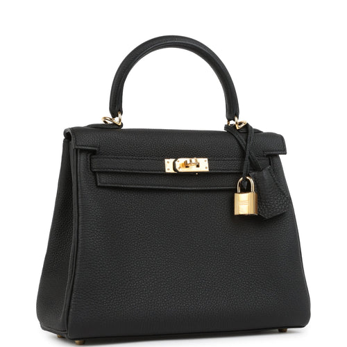 Hermes Kelly Retourne 25 Black Togo Gold Hardware