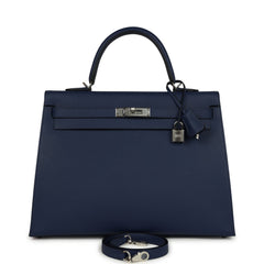 Hermes Kelly Sellier 35 Bleu Saphir Epsom Palladium Hardware