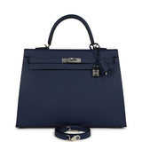 Hermes Kelly Sellier 35 Bleu Saphir Epsom Palladium Hardware