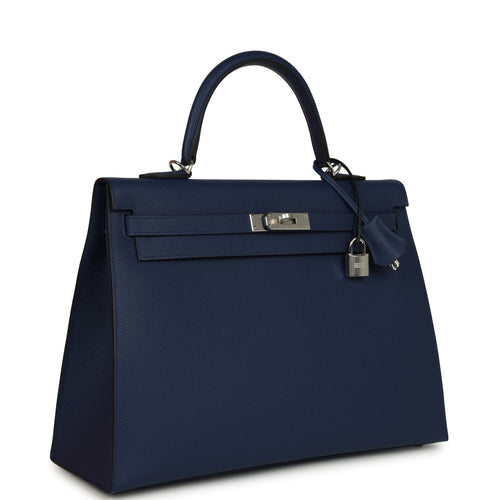 Hermes Kelly Sellier 35 Bleu Saphir Epsom Palladium Hardware