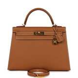 Pre-owned Hermes Kelly Sellier 32 Gold Epsom Gold Hardware