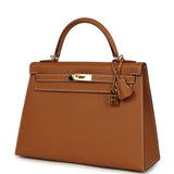 Pre-owned Hermes Kelly Sellier 32 Gold Epsom Gold Hardware