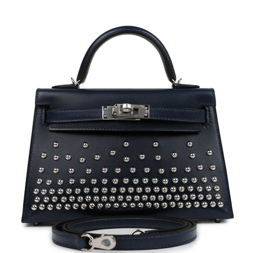 Hermes Kelly Sellier 20 Clouté Bleu Abysse Box Palladium Hardware