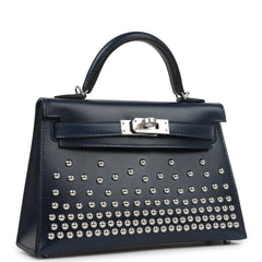 Hermes Kelly Sellier 20 Clouté Bleu Abysse Box Palladium Hardware