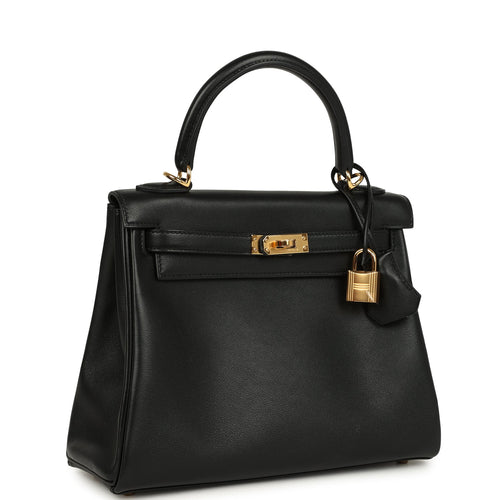 Hermes Kelly Retourne 25 Black Cheri Gold Hardware