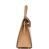 Pre-owned Hermes Kelly Sellier 25 Chai Ostrich Gold Hardware